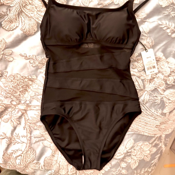 Black Mesh front one piece swimsuit - Picture 7 of 9